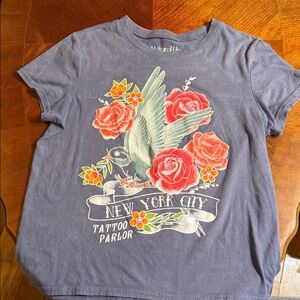 Wound Up Kids Tee with Bird and Floral Print - Blue